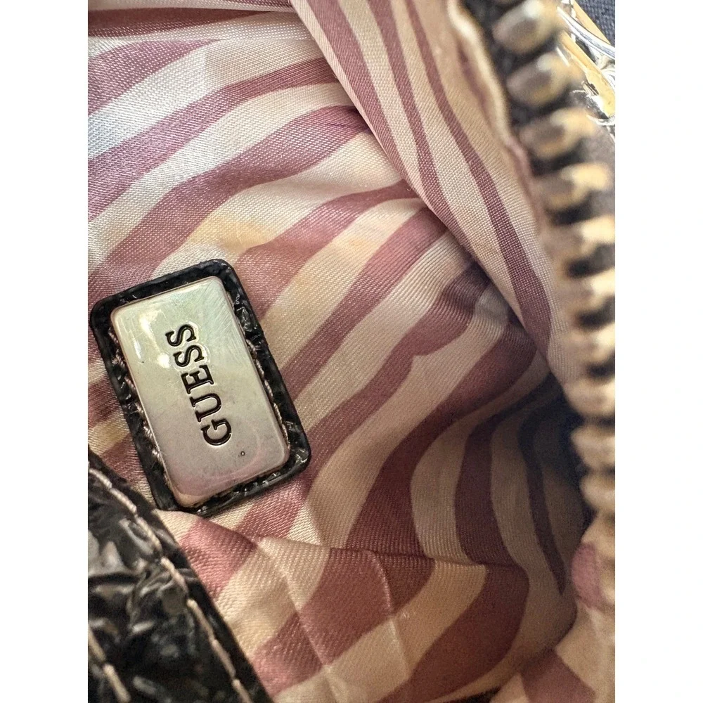 Guess Black Monogram Canvas Hobo Bag Patent Trim Studded Y2K Large G Logo